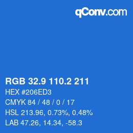 カラーコード: RGB 32.9 110.2 211 | qconv.com