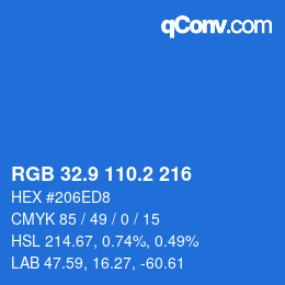 カラーコード: RGB 32.9 110.2 216 | qconv.com