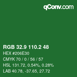 カラーコード: RGB 32.9 110.2 48 | qconv.com