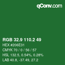 カラーコード: RGB 32.9 110.2 49 | qconv.com