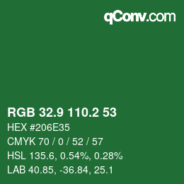 カラーコード: RGB 32.9 110.2 53 | qconv.com