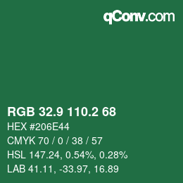 カラーコード: RGB 32.9 110.2 68 | qconv.com