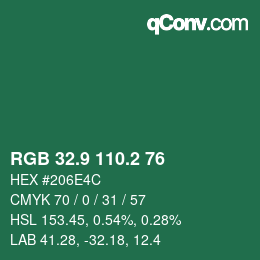 カラーコード: RGB 32.9 110.2 76 | qconv.com