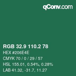 カラーコード: RGB 32.9 110.2 78 | qconv.com