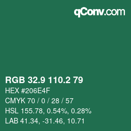 カラーコード: RGB 32.9 110.2 79 | qconv.com