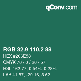 カラーコード: RGB 32.9 110.2 88 | qconv.com