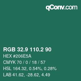 カラーコード: RGB 32.9 110.2 90 | qconv.com