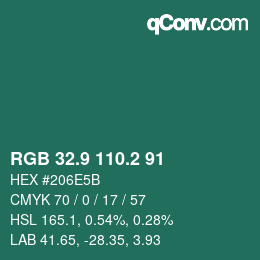 カラーコード: RGB 32.9 110.2 91 | qconv.com