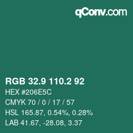 カラーコード: RGB 32.9 110.2 92 | qconv.com