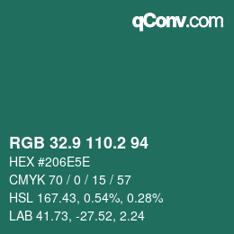 カラーコード: RGB 32.9 110.2 94 | qconv.com