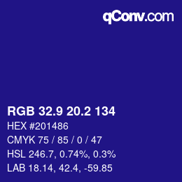 カラーコード: RGB 32.9 20.2 134 | qconv.com