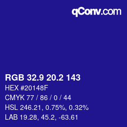 カラーコード: RGB 32.9 20.2 143 | qconv.com