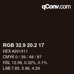 Color code: RGB 32.9 20.2 17 | qconv.com