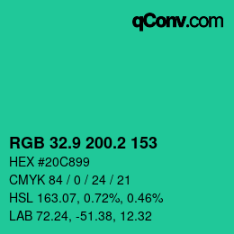 カラーコード: RGB 32.9 200.2 153 | qconv.com