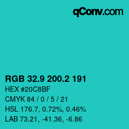 カラーコード: RGB 32.9 200.2 191 | qconv.com