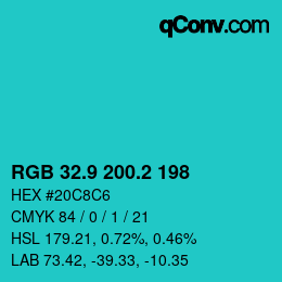 Color code: RGB 32.9 200.2 198 | qconv.com