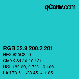 カラーコード: RGB 32.9 200.2 201 | qconv.com