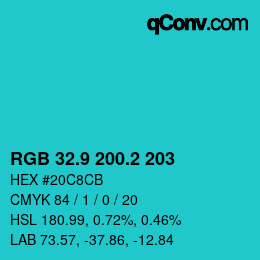 Color code: RGB 32.9 200.2 203 | qconv.com