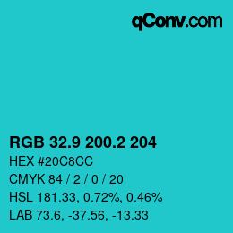 カラーコード: RGB 32.9 200.2 204 | qconv.com