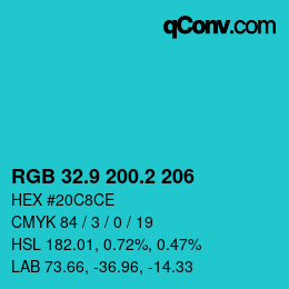 カラーコード: RGB 32.9 200.2 206 | qconv.com