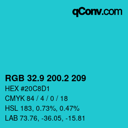カラーコード: RGB 32.9 200.2 209 | qconv.com