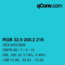 カラーコード: RGB 32.9 200.2 216 | qconv.com