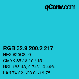 Color code: RGB 32.9 200.2 217 | qconv.com