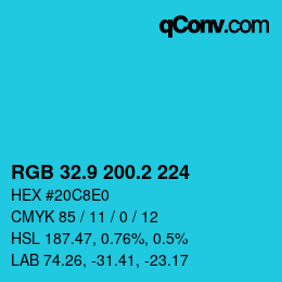 カラーコード: RGB 32.9 200.2 224 | qconv.com