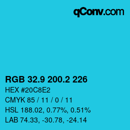 カラーコード: RGB 32.9 200.2 226 | qconv.com