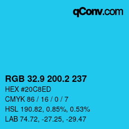 カラーコード: RGB 32.9 200.2 237 | qconv.com
