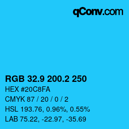 カラーコード: RGB 32.9 200.2 250 | qconv.com