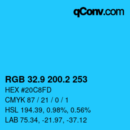 カラーコード: RGB 32.9 200.2 253 | qconv.com