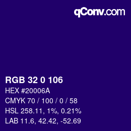 Color code: RGB 32 0 106 | qconv.com