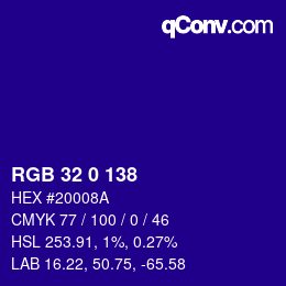 Color code: RGB 32 0 138 | qconv.com