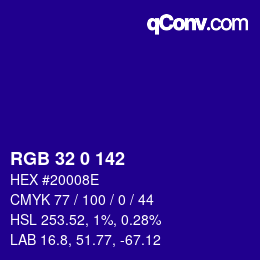 Color code: RGB 32 0 142 | qconv.com