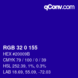 颜色代码: RGB 32 0 155 | qconv.com