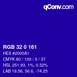 Color code: RGB 32 0 161 | qconv.com