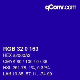 Color code: RGB 32 0 163 | qconv.com