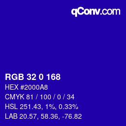Color code: RGB 32 0 168 | qconv.com