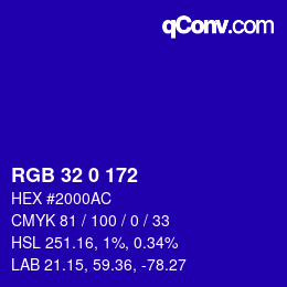 Color code: RGB 32 0 172 | qconv.com