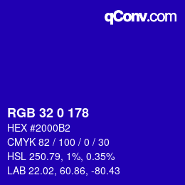 Color code: RGB 32 0 178 | qconv.com