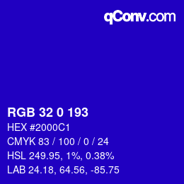 カラーコード: RGB 32 0 193 | qconv.com