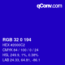 Color code: RGB 32 0 194 | qconv.com