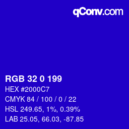 Color code: RGB 32 0 199 | qconv.com