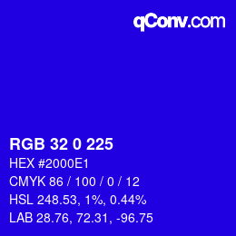 Color code: RGB 32 0 225 | qconv.com