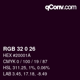 Color code: RGB 32 0 26 | qconv.com
