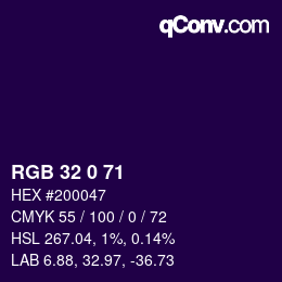 颜色代码: RGB 32 0 71 | qconv.com