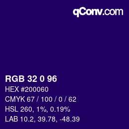颜色代码: RGB 32 0 96 | qconv.com