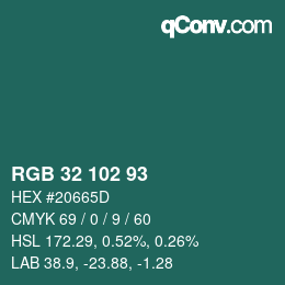 カラーコード: RGB 32 102 93 | qconv.com