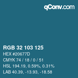 カラーコード: RGB 32 103 125 | qconv.com
